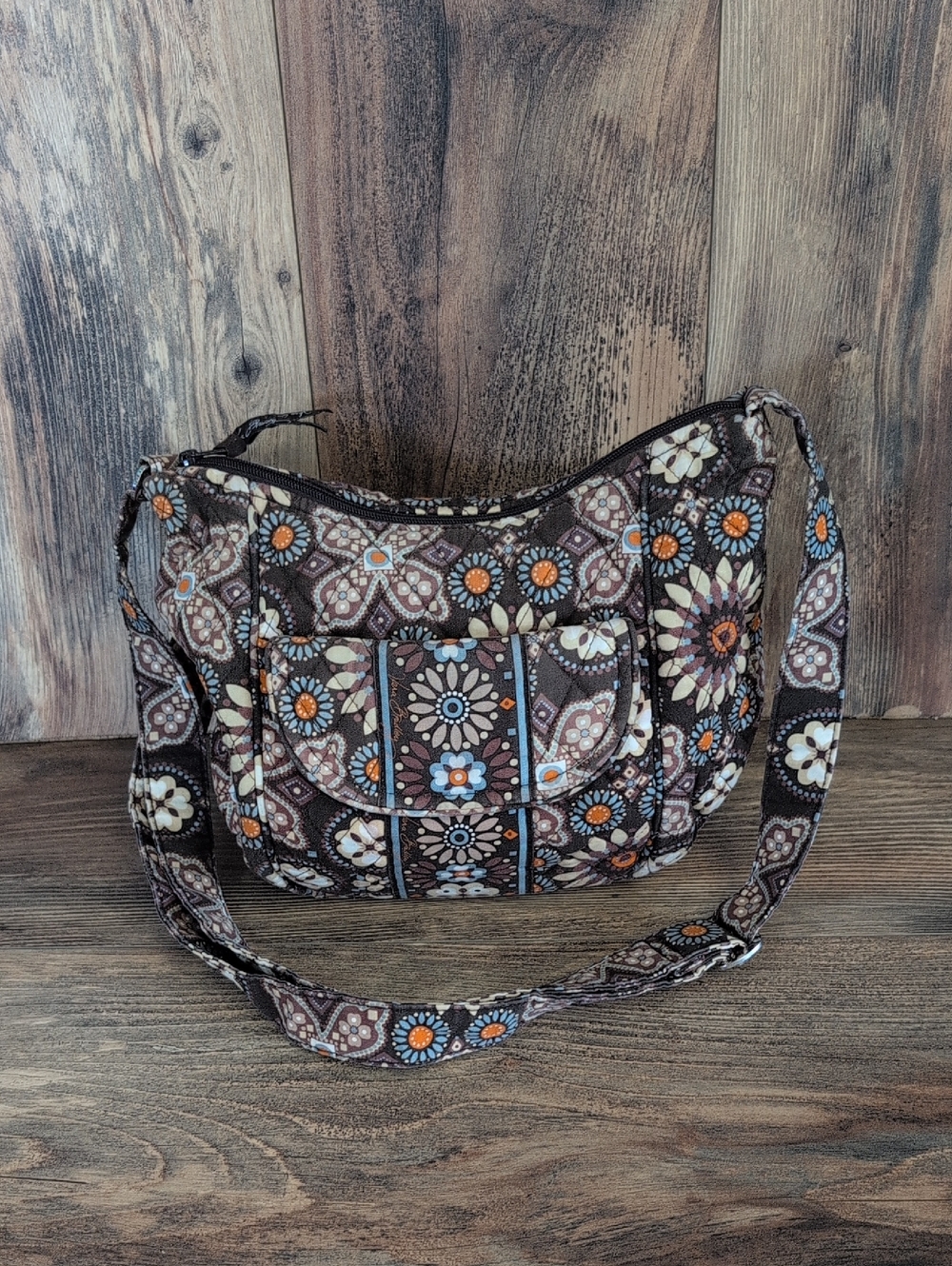 Vera Bradley Brown Floral Quilted Shoulder Crossbody Bag                   AB182